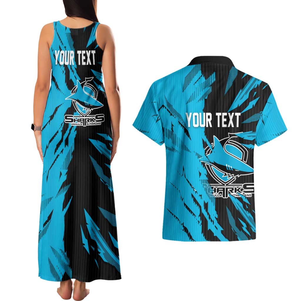 Personalized Cronulla Sharks Couples Matching Tank Maxi Dress and Hawaiian Shirt Dynamic Lightning Mascot Rugby Australia