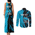 Personalized Cronulla Sharks Couples Matching Tank Maxi Dress and Long Sleeve Button Shirt Dynamic Lightning Mascot Rugby Australia