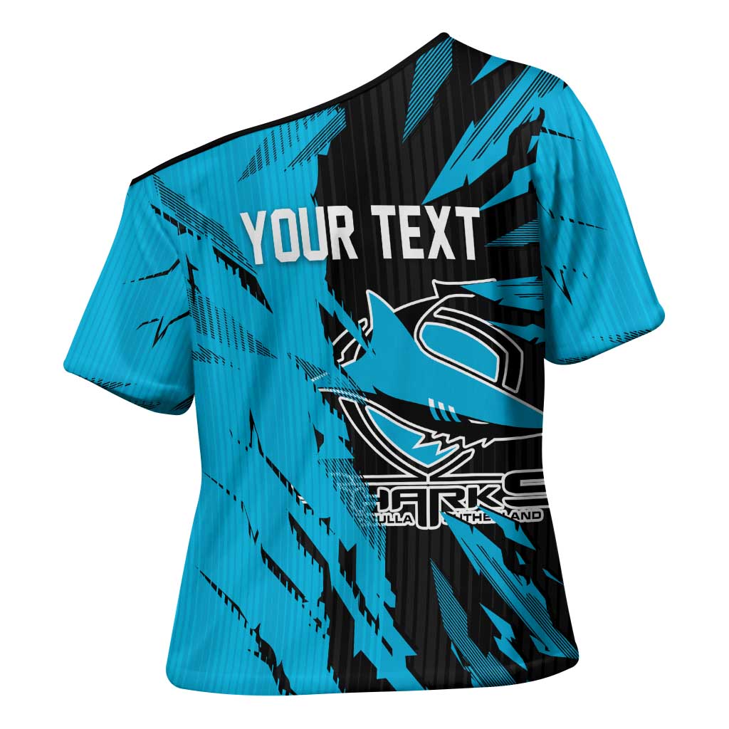 Personalized Cronulla Sharks Cross Shoulder Shirt Dynamic Lightning Mascot Rugby Australia