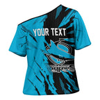 Personalized Cronulla Sharks Cross Shoulder Shirt Dynamic Lightning Mascot Rugby Australia