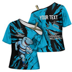 Personalized Cronulla Sharks Cross Shoulder Shirt Dynamic Lightning Mascot Rugby Australia