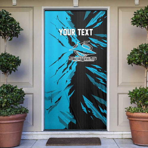 Personalized Cronulla Sharks Door Cover Dynamic Lightning Mascot Rugby Australia