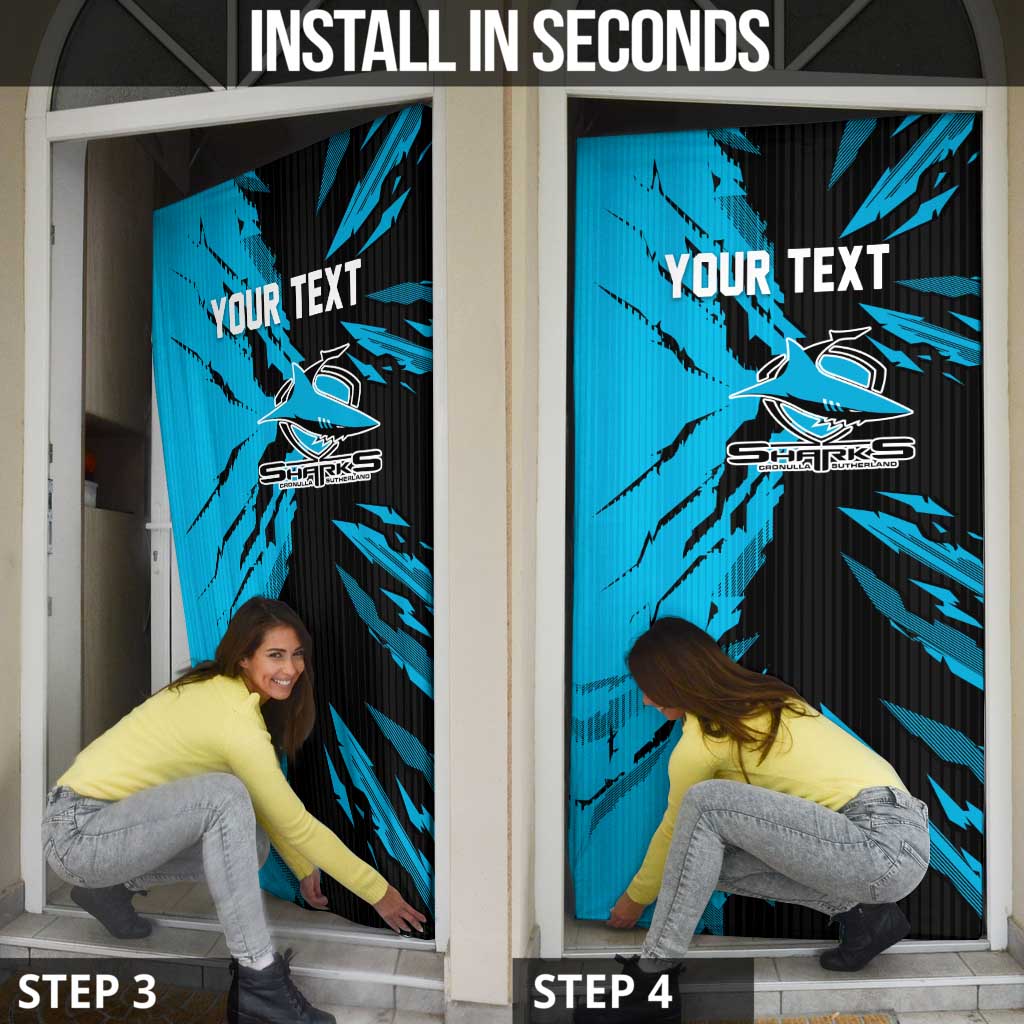 Personalized Cronulla Sharks Door Cover Dynamic Lightning Mascot Rugby Australia