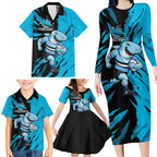 Personalized Cronulla Sharks Family Matching Long Sleeve Bodycon Dress and Hawaiian Shirt Dynamic Lightning Mascot Rugby Australia