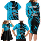 Personalized Cronulla Sharks Family Matching Long Sleeve Bodycon Dress and Hawaiian Shirt Dynamic Lightning Mascot Rugby Australia