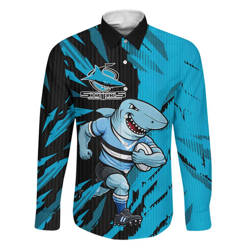 Personalized Cronulla Sharks Family Matching Long Sleeve Bodycon Dress and Hawaiian Shirt Dynamic Lightning Mascot Rugby Australia