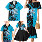 Personalized Cronulla Sharks Family Matching Mermaid Dress and Hawaiian Shirt Dynamic Lightning Mascot Rugby Australia