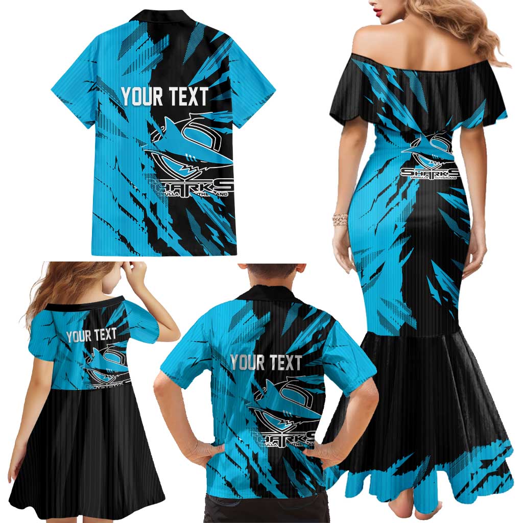 Personalized Cronulla Sharks Family Matching Mermaid Dress and Hawaiian Shirt Dynamic Lightning Mascot Rugby Australia