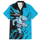 Personalized Cronulla Sharks Family Matching Off Shoulder Maxi Dress and Hawaiian Shirt Dynamic Lightning Mascot Rugby Australia