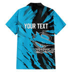 Personalized Cronulla Sharks Family Matching Off Shoulder Maxi Dress and Hawaiian Shirt Dynamic Lightning Mascot Rugby Australia