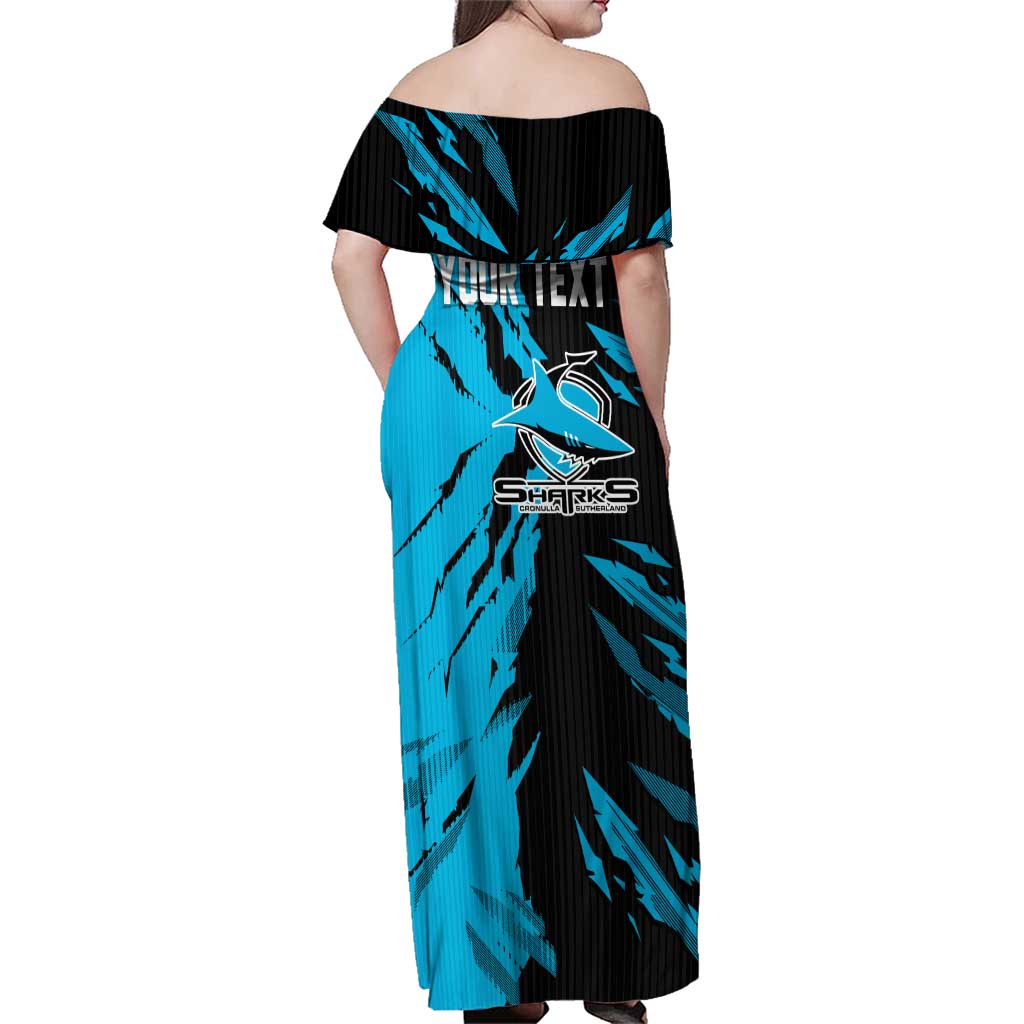 Personalized Cronulla Sharks Family Matching Off Shoulder Maxi Dress and Hawaiian Shirt Dynamic Lightning Mascot Rugby Australia