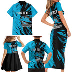 Personalized Cronulla Sharks Family Matching Short Sleeve Bodycon Dress and Hawaiian Shirt Dynamic Lightning Mascot Rugby Australia