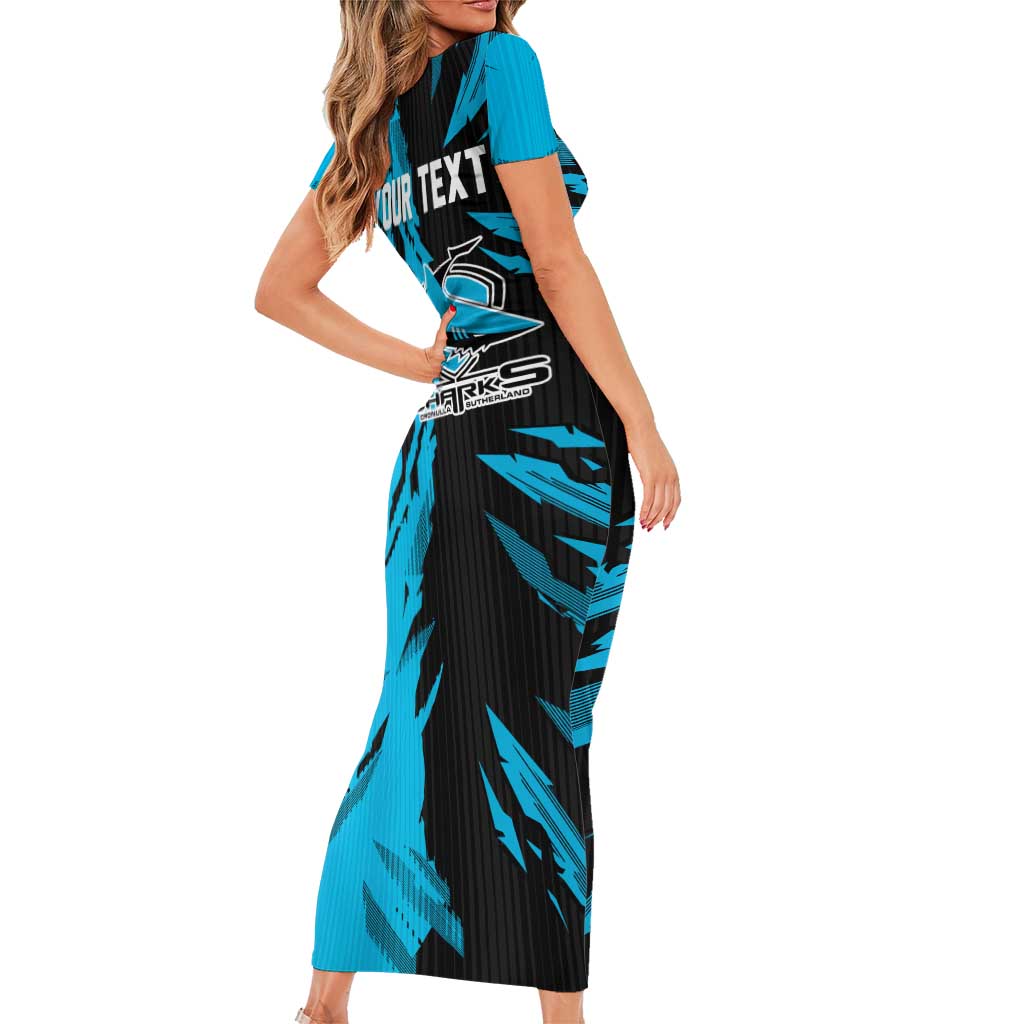 Personalized Cronulla Sharks Family Matching Short Sleeve Bodycon Dress and Hawaiian Shirt Dynamic Lightning Mascot Rugby Australia