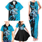 Personalized Cronulla Sharks Family Matching Tank Maxi Dress and Hawaiian Shirt Dynamic Lightning Mascot Rugby Australia