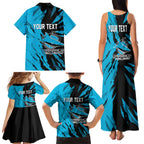 Personalized Cronulla Sharks Family Matching Tank Maxi Dress and Hawaiian Shirt Dynamic Lightning Mascot Rugby Australia