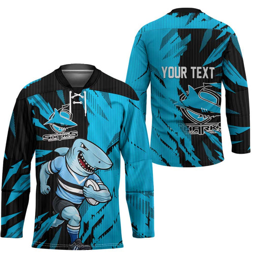 Personalized Cronulla Sharks Hockey Jersey Dynamic Lightning Mascot Rugby Australia