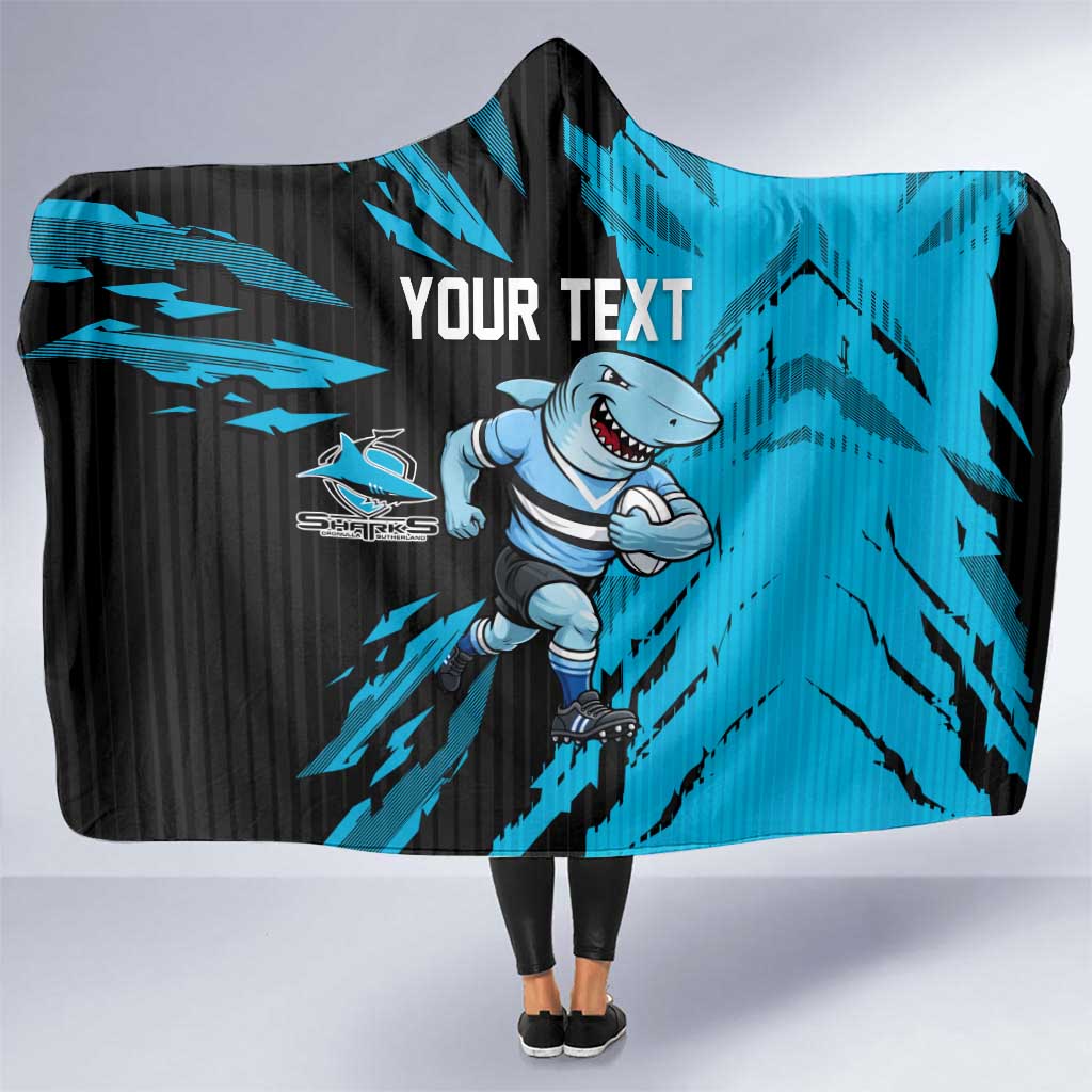 Personalized Cronulla Sharks Hooded Blanket Dynamic Lightning Mascot Rugby Australia