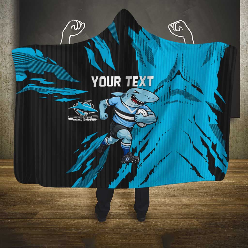 Personalized Cronulla Sharks Hooded Blanket Dynamic Lightning Mascot Rugby Australia