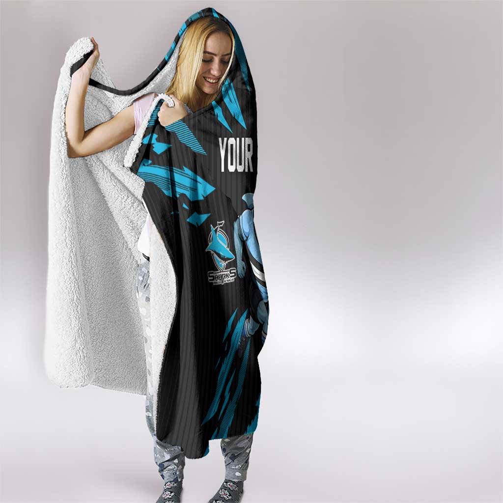 Personalized Cronulla Sharks Hooded Blanket Dynamic Lightning Mascot Rugby Australia