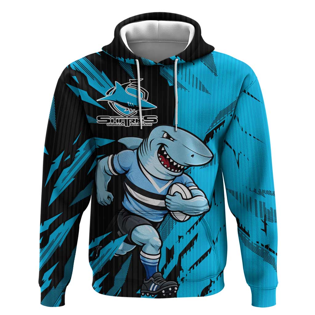 Personalized Cronulla Sharks Hoodie Dynamic Lightning Mascot Rugby Australia