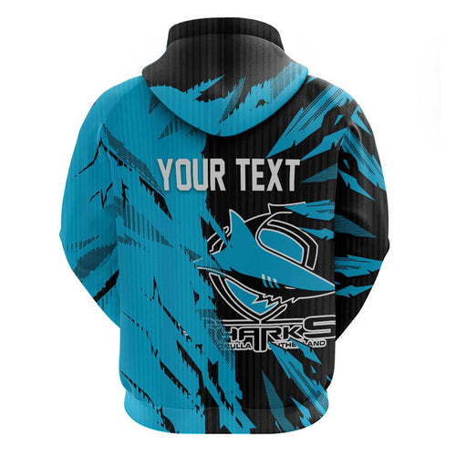 Personalized Cronulla Sharks Hoodie Dynamic Lightning Mascot Rugby Australia