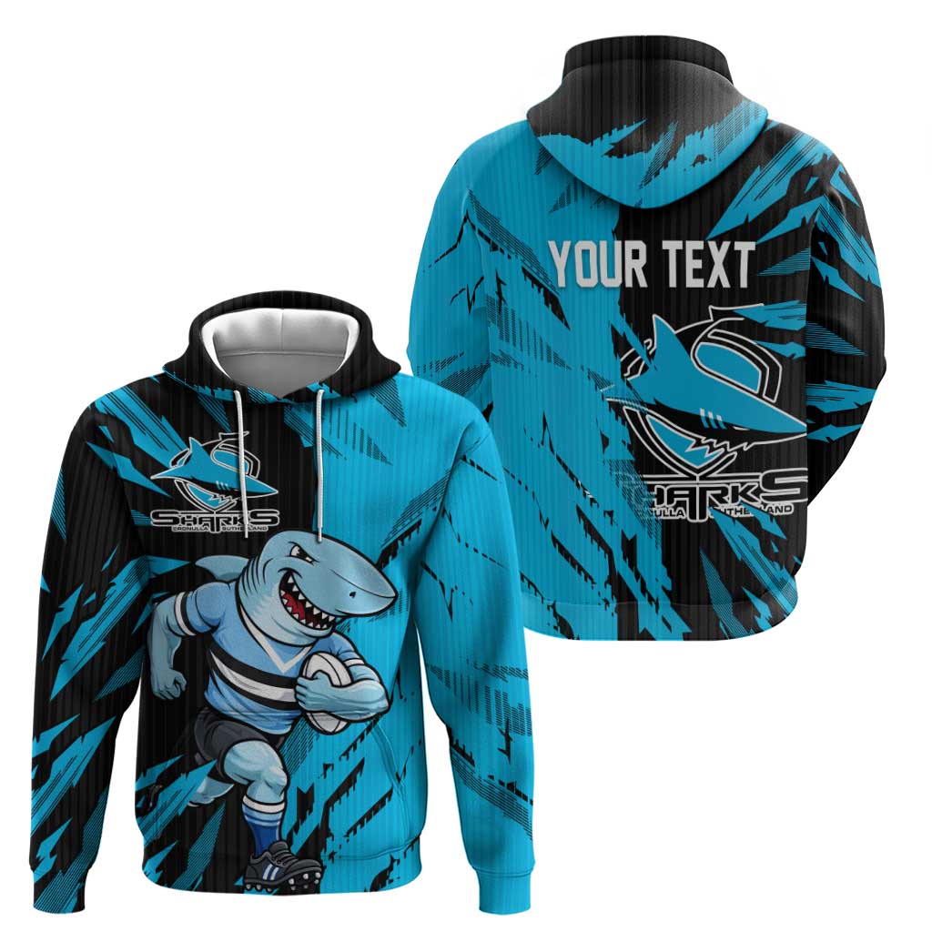 Personalized Cronulla Sharks Hoodie Dynamic Lightning Mascot Rugby Australia