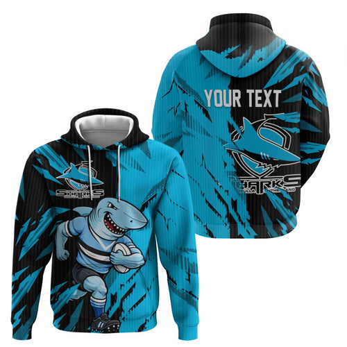 Personalized Cronulla Sharks Hoodie Dynamic Lightning Mascot Rugby Australia