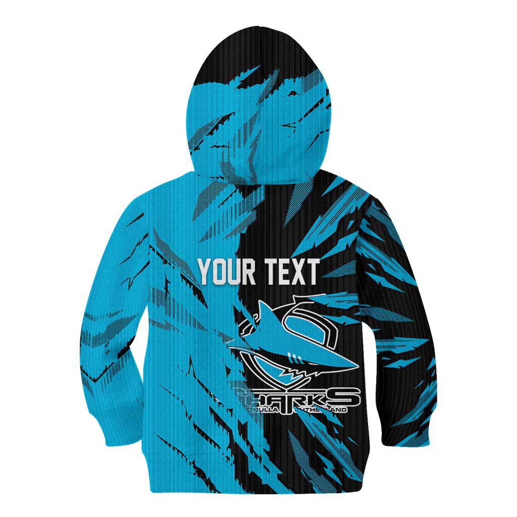 Personalized Cronulla Sharks Kid Hoodie Dynamic Lightning Mascot Rugby Australia