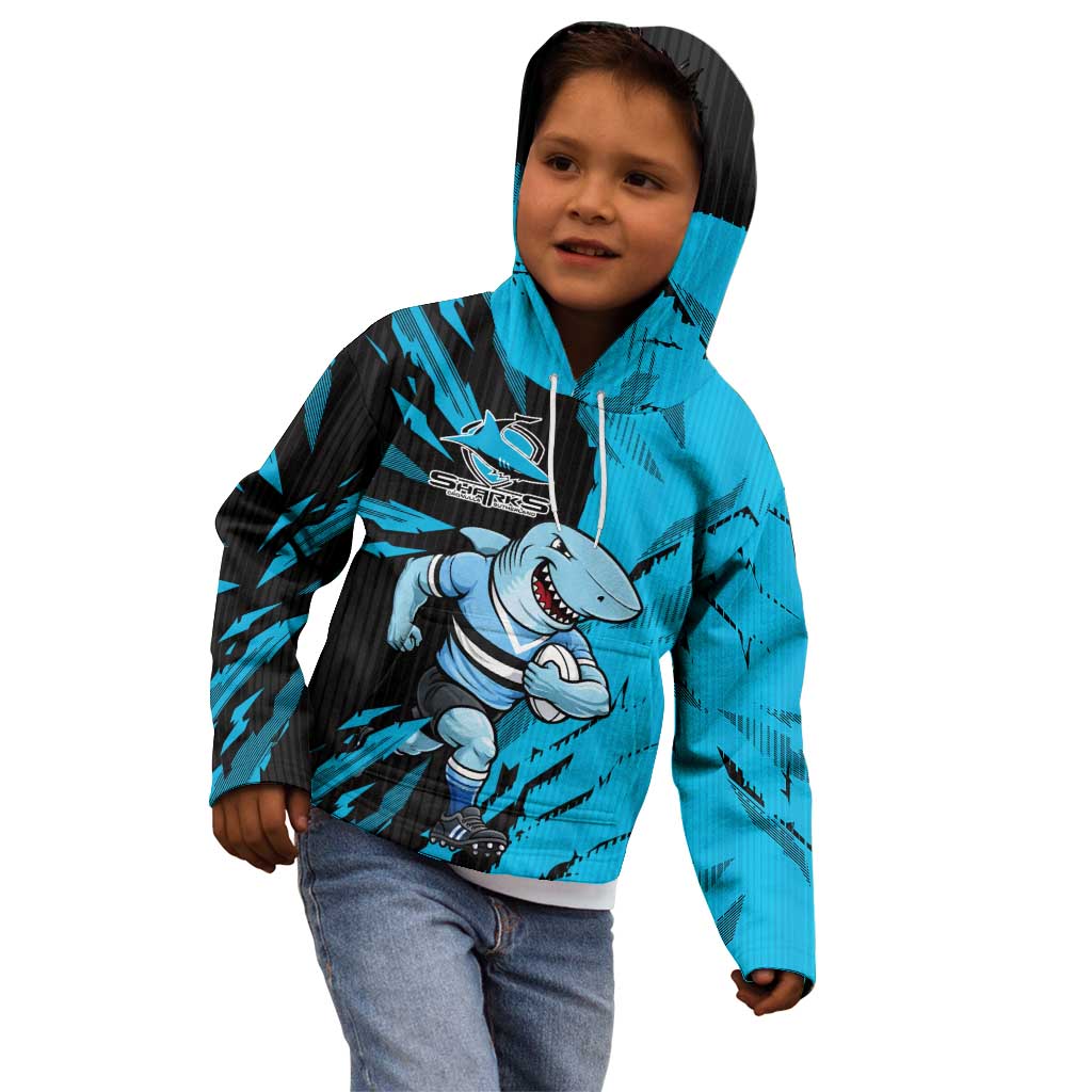 Personalized Cronulla Sharks Kid Hoodie Dynamic Lightning Mascot Rugby Australia