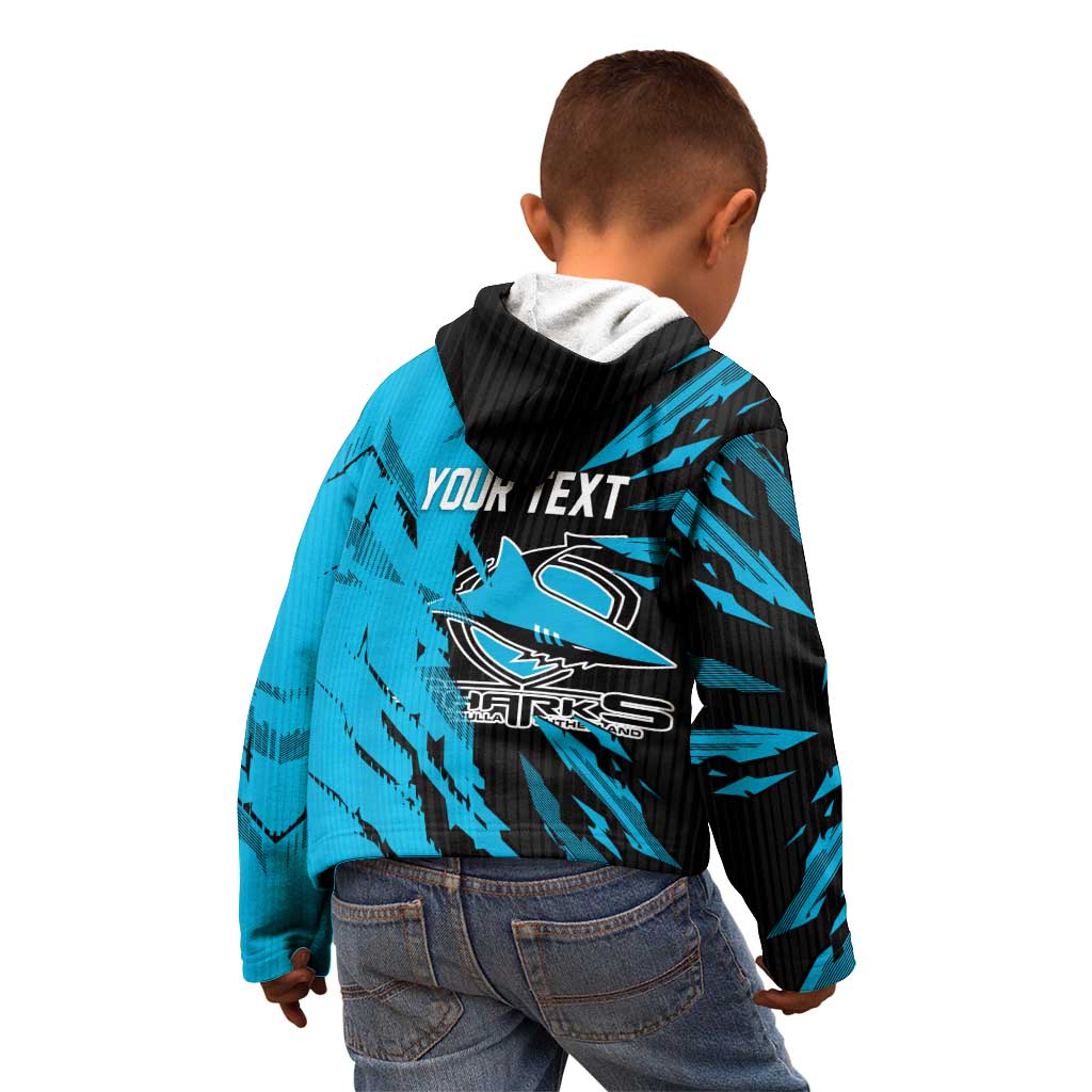 Personalized Cronulla Sharks Kid Hoodie Dynamic Lightning Mascot Rugby Australia