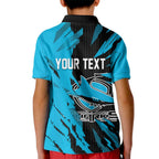 Personalized Cronulla Sharks Kid Polo Shirt Dynamic Lightning Mascot Rugby Australia