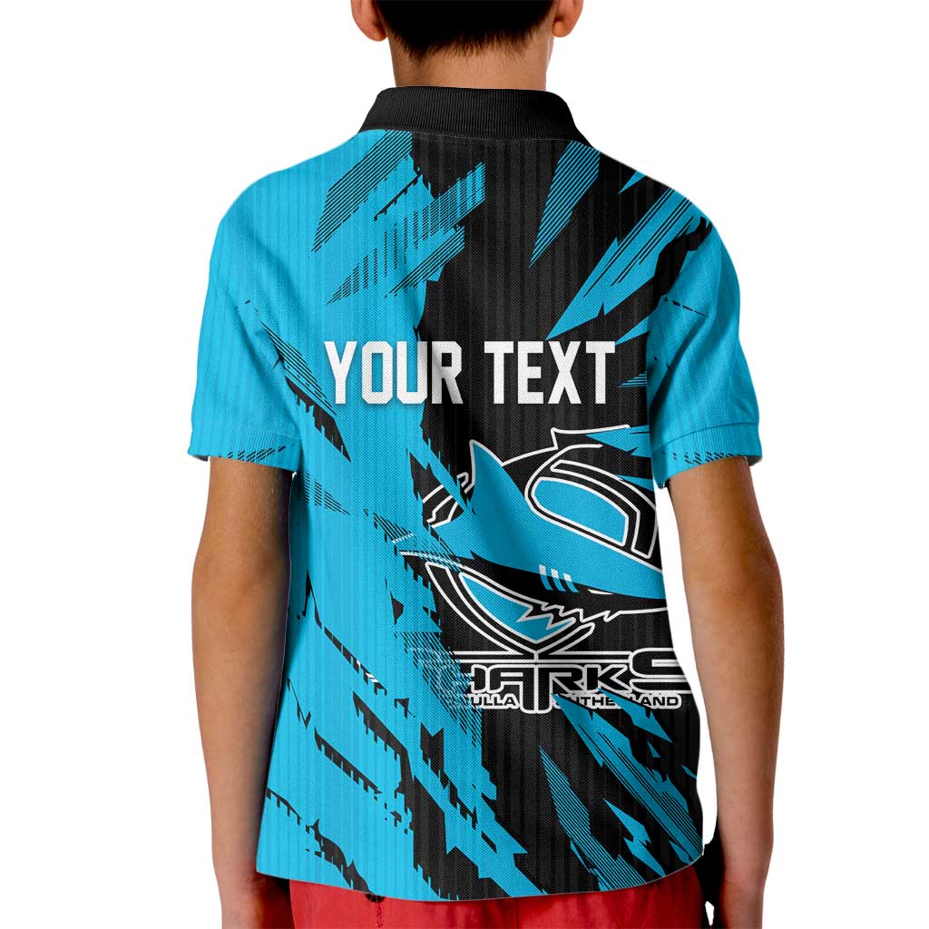 Personalized Cronulla Sharks Kid Polo Shirt Dynamic Lightning Mascot Rugby Australia
