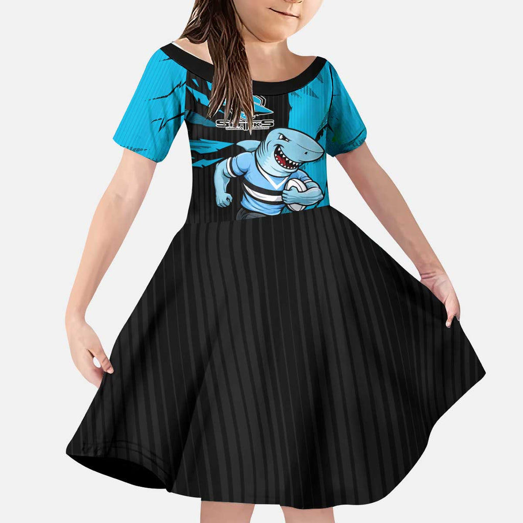 Personalized Cronulla Sharks Kid Short Sleeve Dress Dynamic Lightning Mascot Rugby Australia