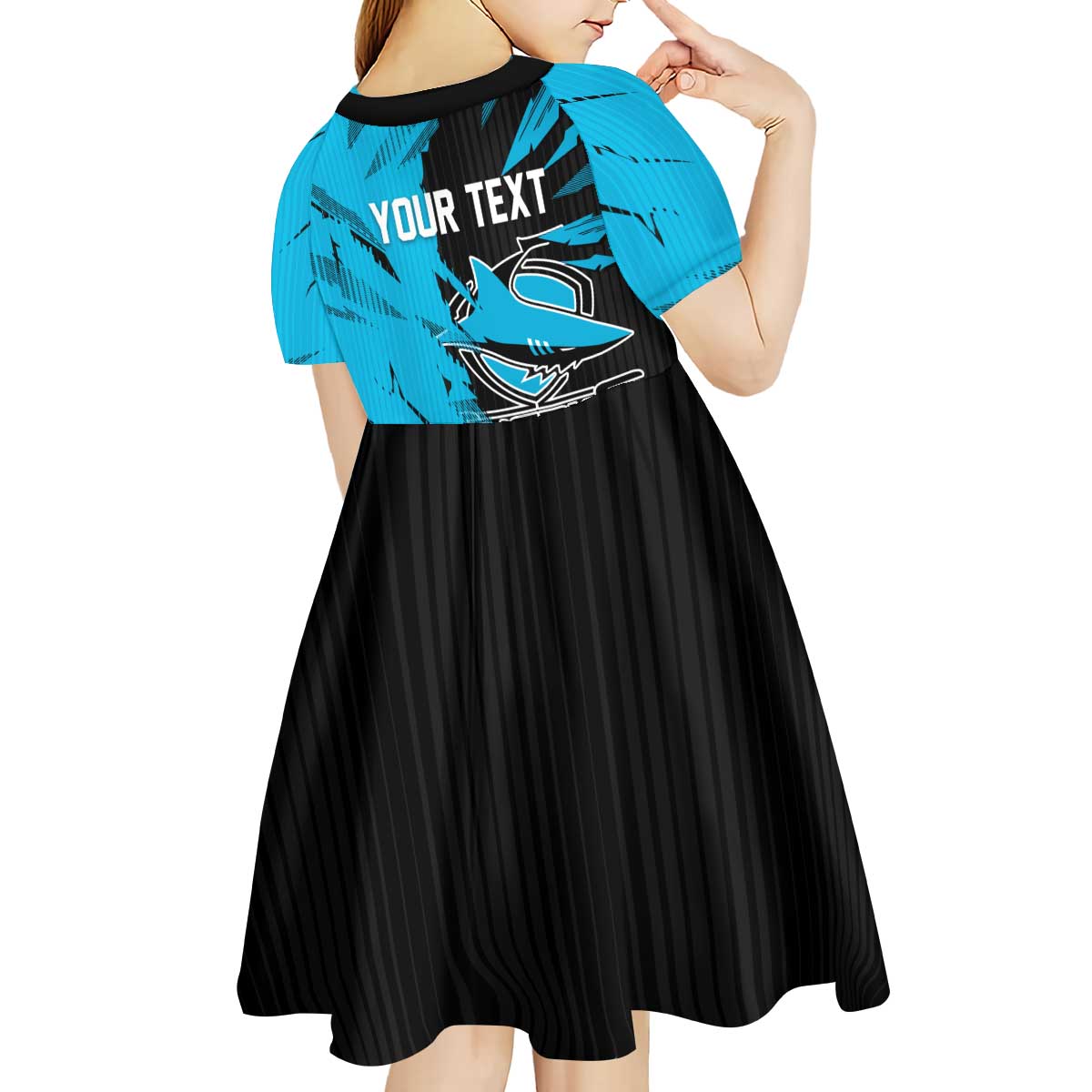 Personalized Cronulla Sharks Kid Short Sleeve Dress Dynamic Lightning Mascot Rugby Australia