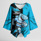 Personalized Cronulla Sharks Kimono Sleeve Blouse Dynamic Lightning Mascot Rugby Australia