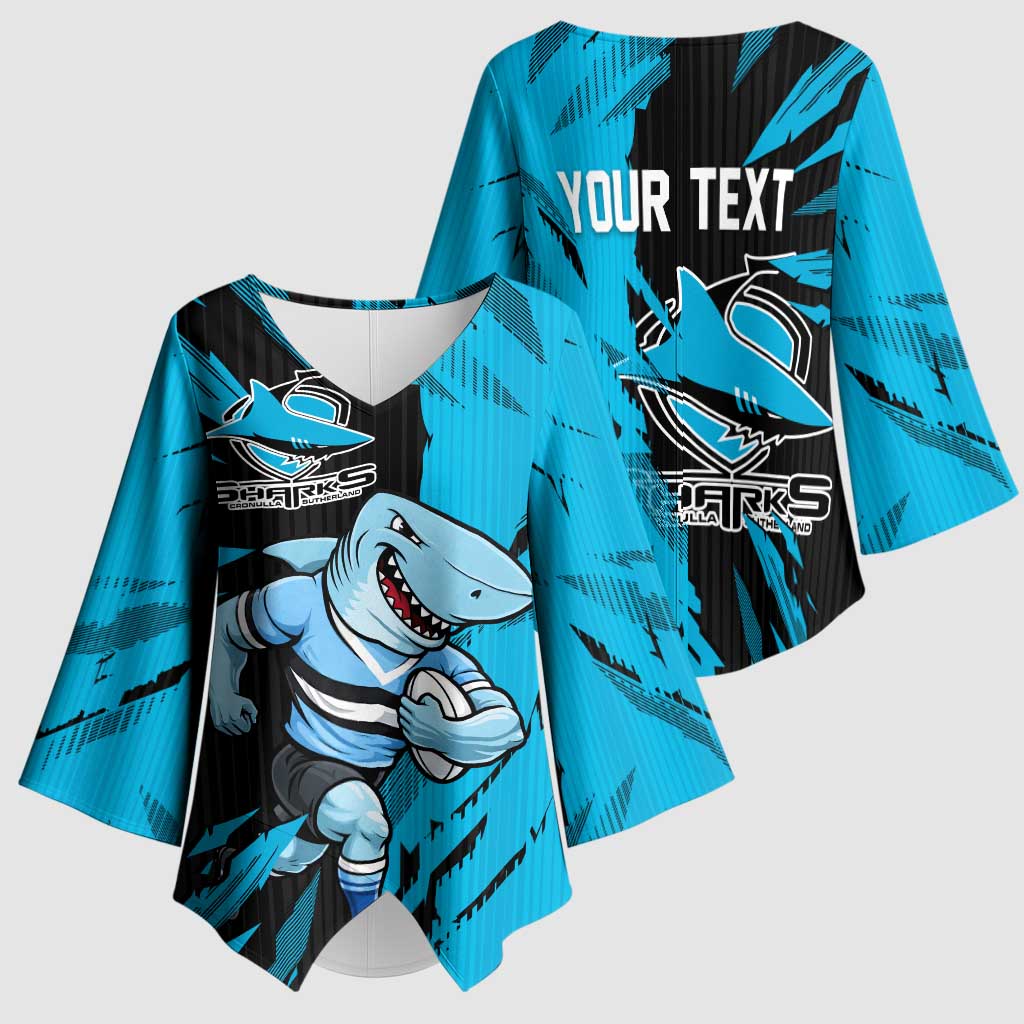 Personalized Cronulla Sharks Kimono Sleeve Blouse Dynamic Lightning Mascot Rugby Australia