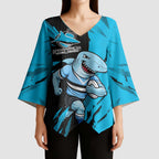 Personalized Cronulla Sharks Kimono Sleeve Blouse Dynamic Lightning Mascot Rugby Australia