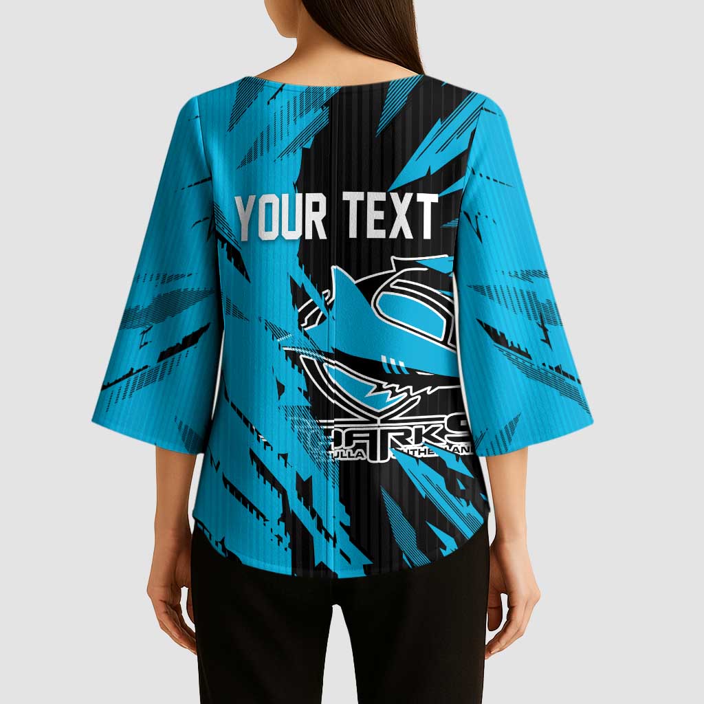 Personalized Cronulla Sharks Kimono Sleeve Blouse Dynamic Lightning Mascot Rugby Australia