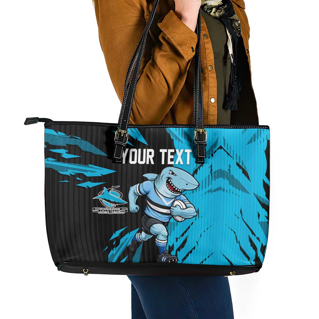 Personalized Cronulla Sharks Leather Tote Bag Dynamic Lightning Mascot Rugby Australia