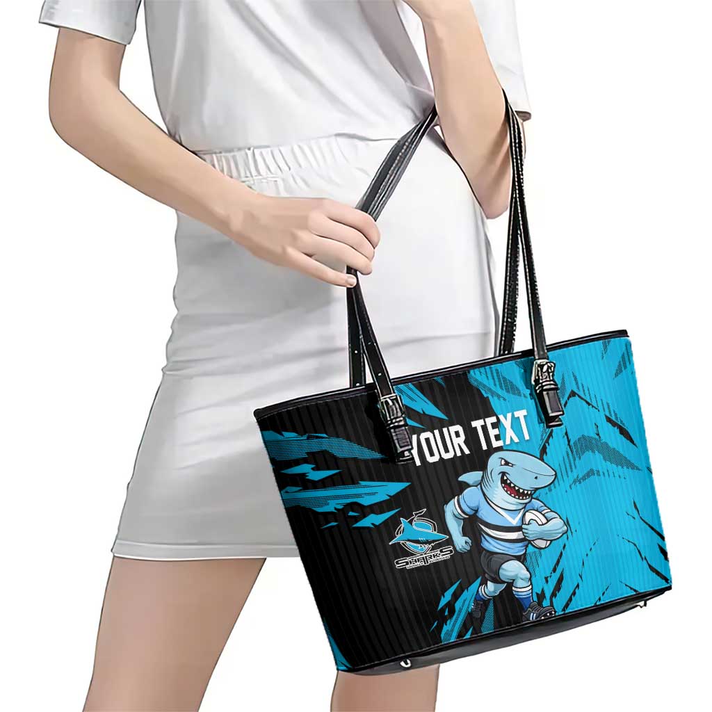 Personalized Cronulla Sharks Leather Tote Bag Dynamic Lightning Mascot Rugby Australia