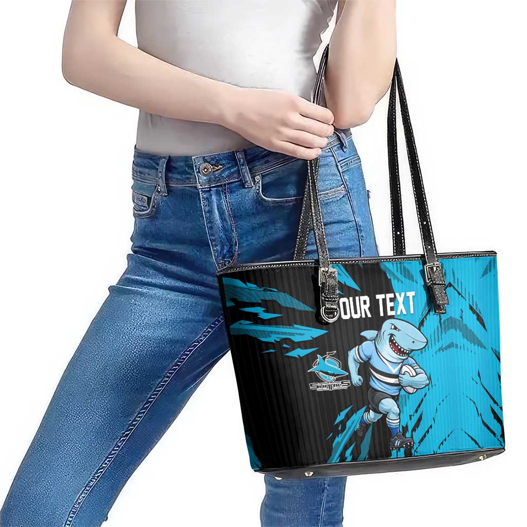 Personalized Cronulla Sharks Leather Tote Bag Dynamic Lightning Mascot Rugby Australia