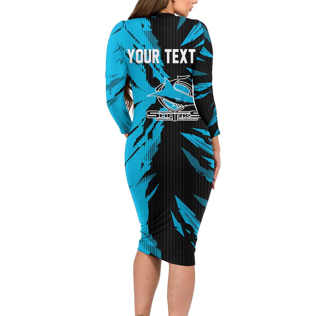 Personalized Cronulla Sharks Long Sleeve Bodycon Dress Dynamic Lightning Mascot Rugby Australia