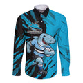 Personalized Cronulla Sharks Long Sleeve Button Shirt Dynamic Lightning Mascot Rugby Australia