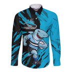 Personalized Cronulla Sharks Long Sleeve Button Shirt Dynamic Lightning Mascot Rugby Australia