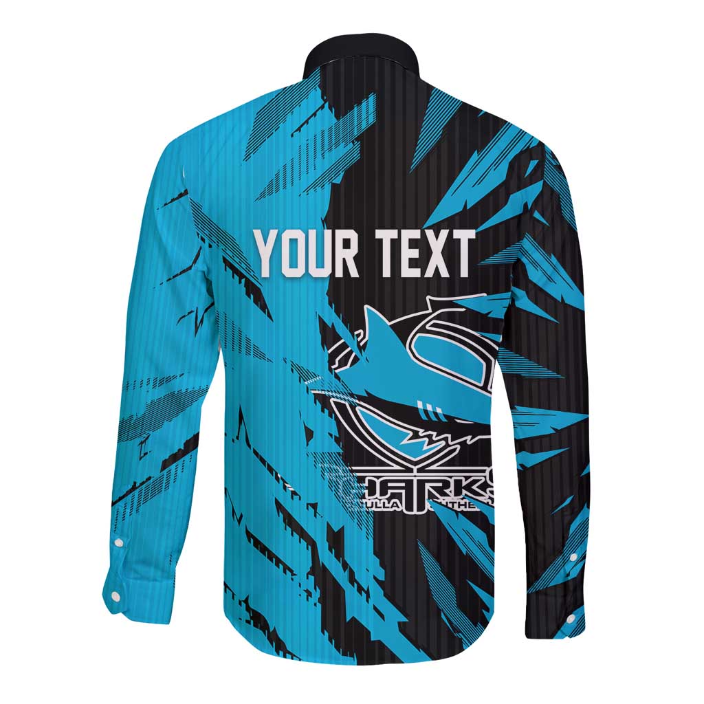 Personalized Cronulla Sharks Long Sleeve Button Shirt Dynamic Lightning Mascot Rugby Australia