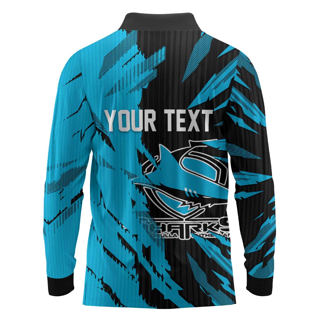 Personalized Cronulla Sharks Long Sleeve Polo Shirt Dynamic Lightning Mascot Rugby Australia