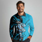 Personalized Cronulla Sharks Long Sleeve Polo Shirt Dynamic Lightning Mascot Rugby Australia
