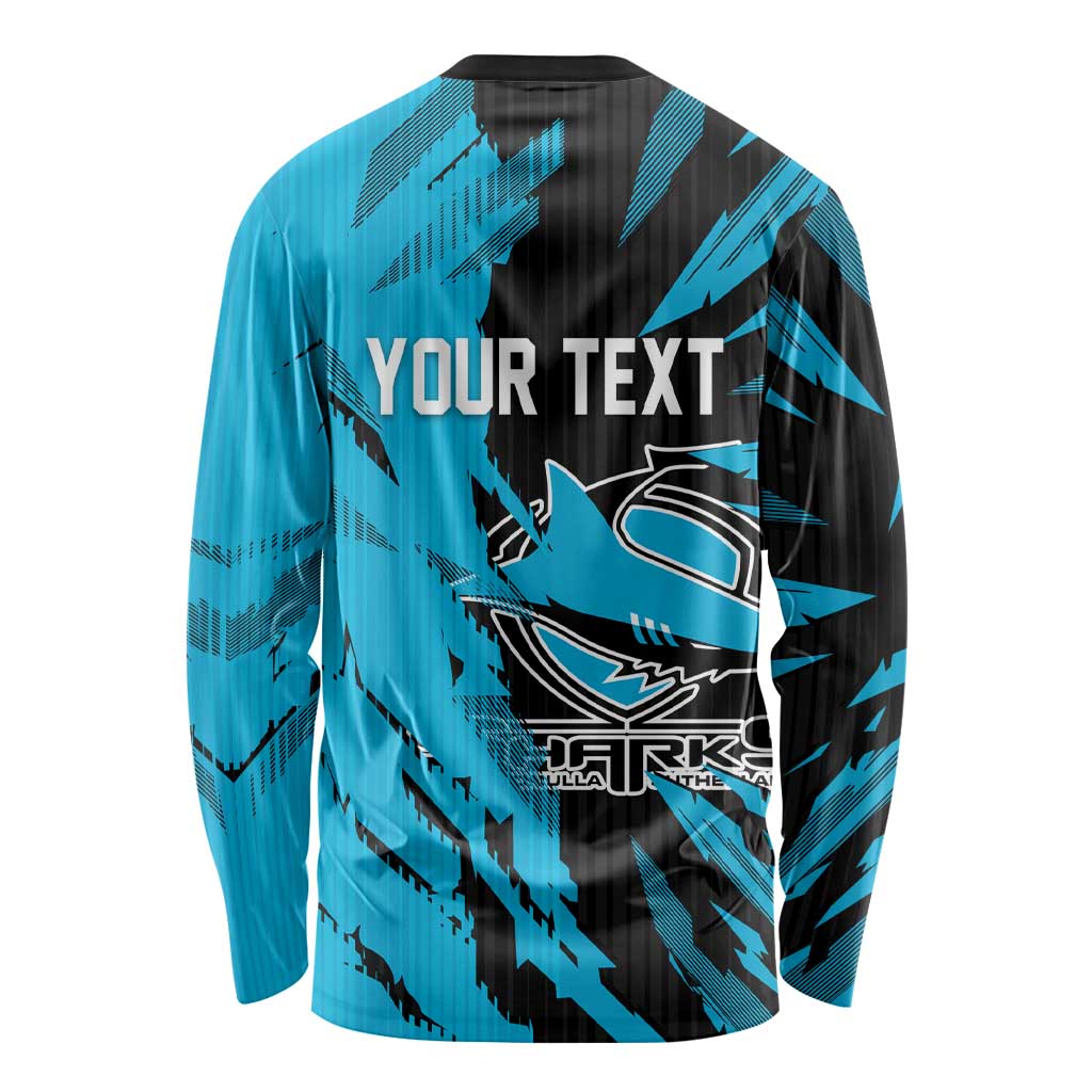 Personalized Cronulla Sharks Long Sleeve Shirt Dynamic Lightning Mascot Rugby Australia