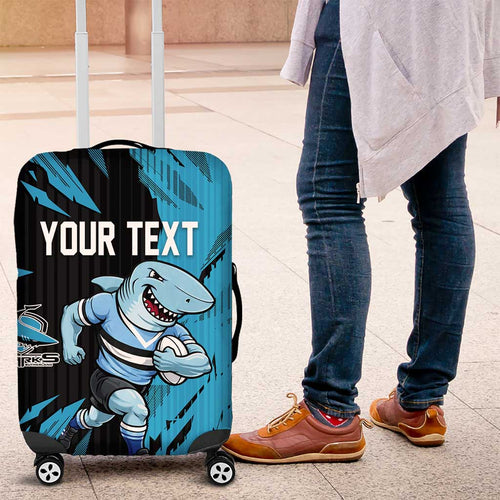 Personalized Cronulla Sharks Luggage Cover Dynamic Lightning Mascot Rugby Australia
