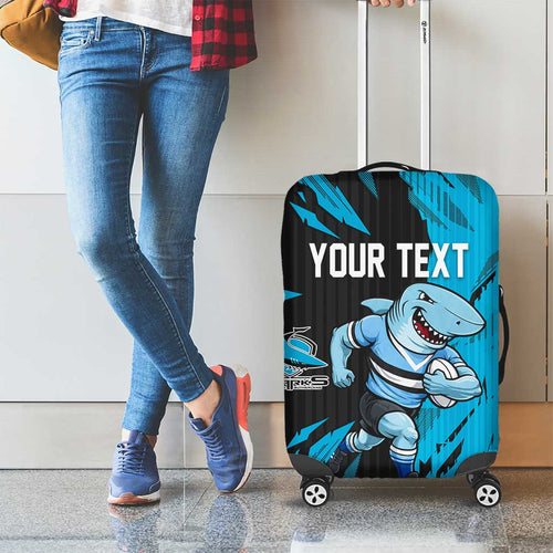 Personalized Cronulla Sharks Luggage Cover Dynamic Lightning Mascot Rugby Australia